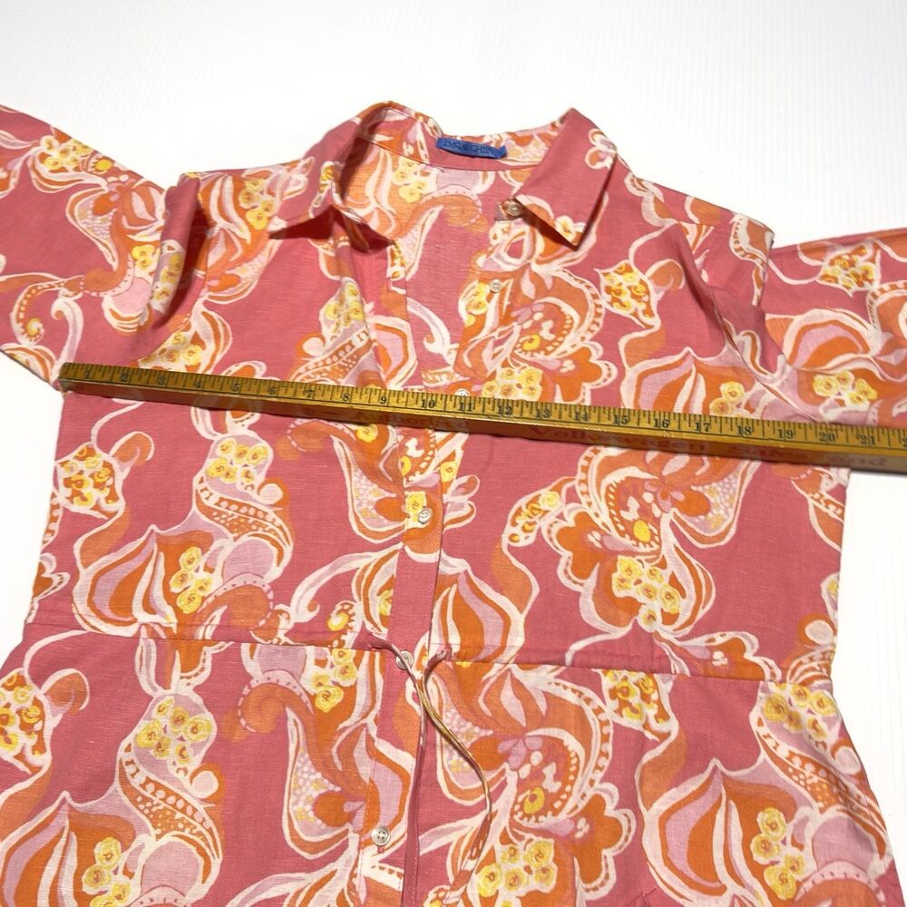 J. McLaughlin Linen Cotton Floral Paisley Button Front Midi Dress Drawstring M - Picture 9 of 13